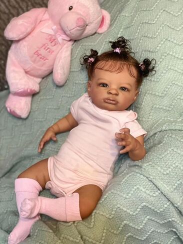 Anano Reborn Baby Dolls Silicone Vinyl Full Body Black Girl 18 Inch Reborn Toddler Dolls Silicone Baby African American Black Newborn Baby Dolls with Hand Implanted Soft Hair in Saudi Arabia