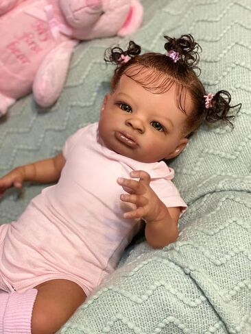Anano Reborn Baby Dolls Silicone Vinyl Full Body Black Girl 18 Inch Reborn Toddler Dolls Silicone Baby African American Black Newborn Baby Dolls with Hand Implanted Soft Hair in Saudi Arabia