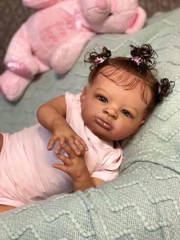 Anano Reborn Baby Dolls Silicone Vinyl Full Body Black Girl 18 Inch Reborn Toddler Dolls Silicone Baby African American Black Newborn Baby Dolls with Hand Implanted Soft Hair in Saudi Arabia