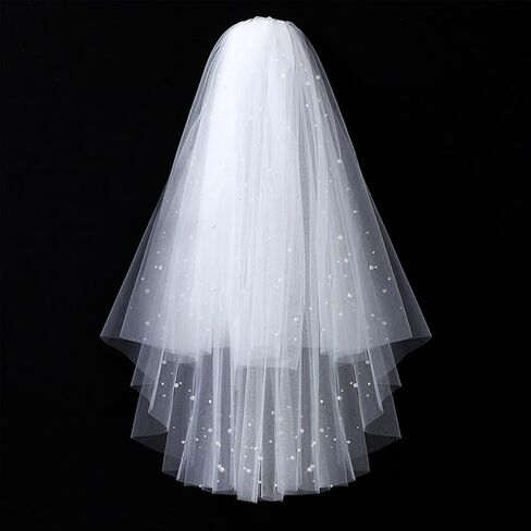 Jaciya 4-Layer Pearl Wedding Veil - Bridal Veil for Brides & Bachelorette Parties - Bachelorette Party Favors in Saudi Arabia