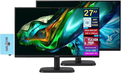 Acer 27 "FHD IPS مراقبة المزامنة المجانية مع وقت استجابة 1 مللي ثانية ، مضاد للوهج ، وميض خالية ، فيسا جبل (100 مم) ، VGA ، HDMI & Dockztorm USB Port Expander ، Black (2025 Model) in Kuwait