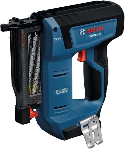 جهاز تثبيت المسامير BOSCH GNH18V-35N 18 فولت بدون فرشاة مقاس 23 بوصة للتشطيب النهائي، أداء يشبه الهواء اللاسلكي مع قفل الحريق الجاف وأطراف No-Mar (يتضمن: جهاز تثبيت المسامير، 2 نصائح No-Mar) (أداة عارية) in Saudi Arabia