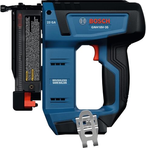 جهاز تثبيت المسامير BOSCH GNH18V-35N 18 فولت بدون فرشاة مقاس 23 بوصة للتشطيب النهائي، أداء يشبه الهواء اللاسلكي مع قفل الحريق الجاف وأطراف No-Mar (يتضمن: جهاز تثبيت المسامير، 2 نصائح No-Mar) (أداة عارية) in Saudi Arabia