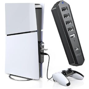 6 Ports USB Hub Only for PS5 Slim Console Disc ＆ Digital 2023, High-Speed Extra USB Port Extender for PS5 Slim Accessories, Charging Adapter for PS5 Slim with 1 Type C 3.0 + 4 USB-A 2.0 + 1 Port