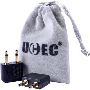 UCEC Airplane Headphone Adapter, 3.5mm Airplane Adapter for Headphones, Golden Plated Airline Headphone Adapter for in-Flight Entertainment System, 2 Pack