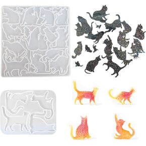 Szcelling 2Pcs Kitten Keychain Silicone Mold for Resin Animal Brooch Pin Epoxy Resin Casting Mold Various Poses Cute Pet ID Tags Jewelry Making Pendant Necklace Earrings DIY Handmade Crafts