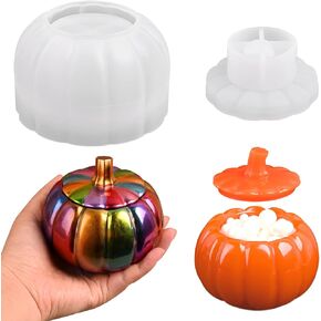 Resin Jar Mold, Pumpkin Resin Jar Mold with Lid, Epoxy Molds Silicone for DIY Jewelry Storage Box,Candle Holder,Candy Container, Resin Casting Craft, Halloween Decor
