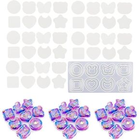 Resin Shaker Molds with 40pcs PVC Sheets, Quicksand Heart Star Bear Rabbit Moon Round Square Shape Casting Epoxy Silicone Molds, Shaker Silicone Mold for DIY Pendant Crafts Jewelry Keychains