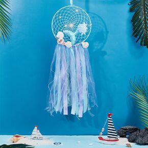 INFUNLY Mermaid Dream Catcher Kit DIY Large Dream Catcher Making Kit Ocean Theme Dreamcatcher Instruction Included Blue Dream Catcher Kit for Bedroom Wall Decoration Nursery Room Hanging Charms