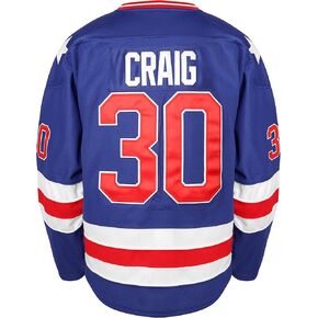 1980 هوكي #21 مايك إيروزيوني #17 أوكالاهان #30 جيم كريج ميراكل أون آيس جيرسي أبيض أزرق... (30 أزرق، متوسط) in Kuwait