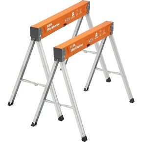 BORA Workhorse Saw Horses 2 Pack Folding Heavy Duty Sawhorse Pair with Adjustable Legs, Heavy Duty Saw horse for Contractors Portable Workbench with Built in Bottle opener PM-3330T