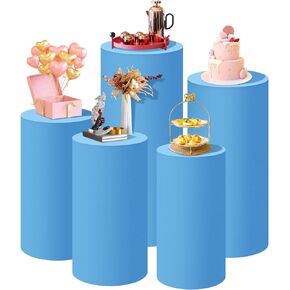 SaitiMade Set of 5 Blue Cylinder Stand Covers, Spandex Pedestal Stand Covers for Party, Wedding or Baby Shower Event Decor (Only Contains Cylinder Covers)