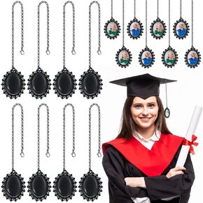4 Pieces Graduation Cap Tassel Memorial Photo Charm Graduation Gift DIY in Memory Charms Gift for Graduate Memorial Photo Pendant for Cap and Gown Ceremony Charms (Black)