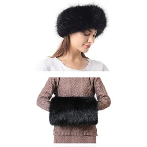 LA CARRIE Women's Faux Fur Headband & Hand Muffs Black Winter Warm 2pc Set