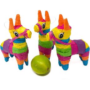 Podzly Mini Donkey Pinatas - 3-Pack for Cinco de Mayo, Fiestas, and Mexican-themed Events. Colorful Decorations for Birthdays, Graduations, Easter, and More! Fiesta Fun in Compact Size