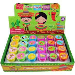 Tiny Mills 24 Pcs Fiesta Stampers for Kids, Birthday Party Favors, Pinata Fillers, Goody Bag Filler Treats, Classroom Rewards, Cinco de Mayo Party Favors
