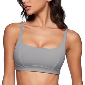 INGIA Women's Square Scoop Neck Sports Bra Thin Strap Padded Low Impact Yoga Bandeau Bra Wireless Workout Crop Top