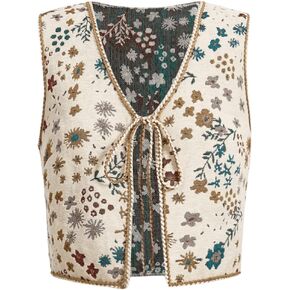 SweatyRocks Women's Floral Print V Neck Vest Tie Front Sleeveless Boho Vests Tops