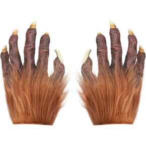 HAOZAIKEJI Halloween Ghost Gloves Animal Monster Costume Claw Devil Hand with Sharp Nail Hairy Wolf Paw Glove Cosplay Party