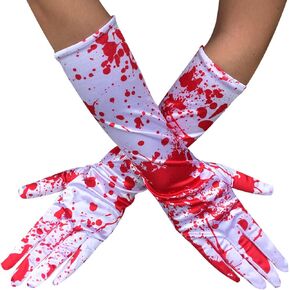 Dzrige Halloween Blood Gloves Blood Splatter Gloves White Bloody Gloves Scary Bloody Fingerless Gloves for Halloween Party Costume Cosplay Accessories