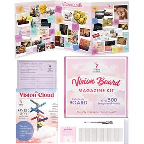 مجموعة مجلة Vision Board - مجموعة لوازم لوحة المزاج وكتاب القصاصات للبالغين - أكثر من 500 صورة جميلة وكلمة محفزة - تتضمن أنشطة مخططة ولوحة قابلة للطي - مجموعة كتب وقصاصات فنية للنساء