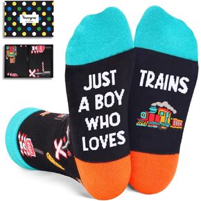 HAPPYPOP Train Gifts For Boys Kids Train Enthusiasts Lovers Train Collector Gifts Railroad Gifts, Funny Train Railroad Socks For Boys Kids Stocking Stuffers