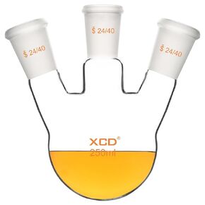 XCD Glass Round Bottom Flask, Heavy Wall Borosilicate Glass Lab Flask 3 Neck Round Bottom Flask RBF with 24/40 Center and Side Standard Taper Outer Joint, 500 ml