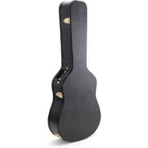 On-Stage GCA5000B Hardshell Acoustic Guitar Case (Dreadnought-Body Instrument Protection, Storage, and Carrying, Molded Interior, Wood and Vinyl Exterior, Accessory Compartment, Gold-Plated Hardware)