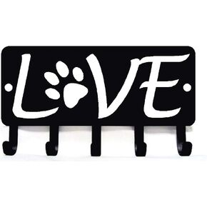 The Metal Peddler Love with Dog Paw #2 Key Rack Hanger & Holder- Small 6 inch Wide - Made in USA