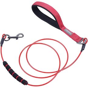 VIVAGLORY Chew Proof Dog Leash, Soft Foam Reflective Padded Handle Dog Chain Leashes, Waterproof Non Chewable Dogs Metal Leash, Stainless Steel Wire Rope Lead for Small Medium Large Dogs, 5FT, Pink