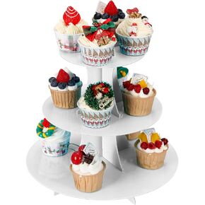 YLDW 2Pcs 3-Tier Cupcake Stand, Cake Stand holder, Tiered DIY Cupcake Stand Tower for Dessert Table Displays, Birthday Theme Party Favors Decoration, Floral Tea Party, 12" W x 12.8" H, Pink