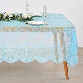 Fanqisi Ivory Lace Tablecloth 60x120 Inches Classic Wedding Lace Tablecloths Overlay Party Table Cover for Bridal Shower Reception Table Decoration