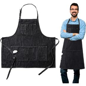 CACHIL Denim Apron With 5 Pockets for Cooking Kitchens