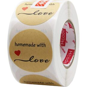 1.5" Natural Kraft Handmade with Love Stickers Cookie Stickers Thank You Stickers Printed Paper Labels Total 500 Permanent Adhesive Labels Per Roll