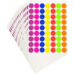Pack of 1827 1-inch Round Color Coding Labels Circle Dot Stickers,7 Bright Neon Colors,Print or Write 8.5" x 11" Sheet(29 Sheet)