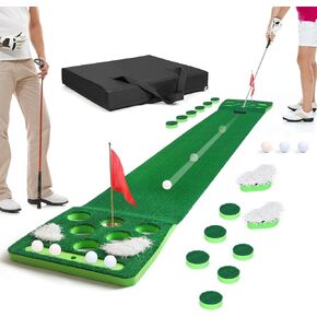 KEMLDIVS Golf Pong Game Set, Detachable Golf Pong Putting Mat with 8 Golf Balls, 2 Golf Cups & Flags, 1 Portable Bag, Golf Putting Green for Indoor & Outdoor Party Game Use