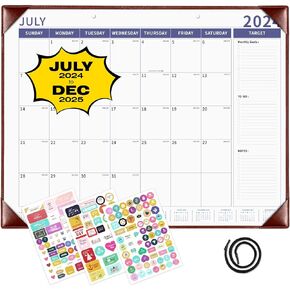 Ospelelf Large Desk Calendar 2025-2026 with Plastic Cover, 18 Months Planner Pad from January 2025 to June 2026, 22" x 17" PU Leather Wall Calendar for Home or Office, Black