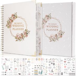 Wedding Planner, Planning Book and Organizer for the Bride, Ultimate Engagement Diary Gift with Countdown Calendar, Tips & Checklists, 6 Inner Pockets, 230 Stickers for Engaged Couples 9.5" x 11.4"