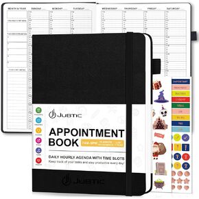 JUBTIC 2025 Weekly Appointment Book Undated, 8.5 x 11 inches, Quarter-Hourly Schedule Planner, Monthly Planner, Stickers, A4, Pink