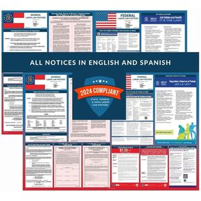 Labor Law Posters 2024 - Georgia Labor Law Poster State, Federal, OSHA Compliant, Accurate & Up to Date, Includes June Updates, Laminated Labor Law Poster 2024 Georgia, 36"w x 24"h (Bundle) in Kuwait