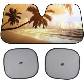 BDK Golden Suset Beach Windshield Sun Shade for Car SUV Truck with Side Window Sunshades