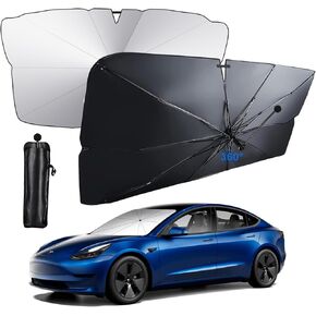 Windshield Car Umbrella Sun Shade for Most Vehicles, 2024 Upgraded Car Sunshade Cover with Anti-Scratch Handle, Full UV Protection 57"x30" with Rearview Mirror Cutout, Black