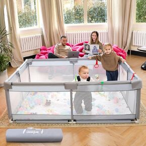 71x47'' Baby Playpen Large Baby Playard for Babies and Toddlers Sturdy Baby Fence Anti-Slip Play Yard for Indoor & Outdoor, Play Pen with Breathable Mesh, Zipper Door + MAT (71x47''+ MAT)