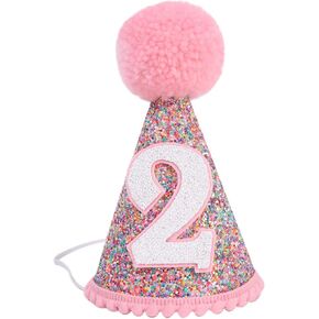 Birthday Rainbow Cone Hat - Glitter Birthday Hat, Rainbow Birthday Party Decorations