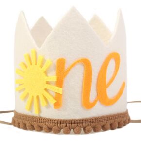 Sunshine Crown for Baby's First Birthday - Boho Sunshine Hat for 1st Birthday - Sunshine Theme Birthday Crown - Golden Sunshine Birthday Party Handmade Hat - Sun Crown for First Birthday Party Decor