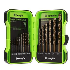 YOUGFIN 115 Pieces Cobalt Drill Bit Set, M35 High Speed Steel Twist Jobber Length Drill Bits for Stainless Steel Hard Metal and Cast Iron with Metal Indexed Case (1/16 Inch-1/2 Inch, A-Z, 1-60)