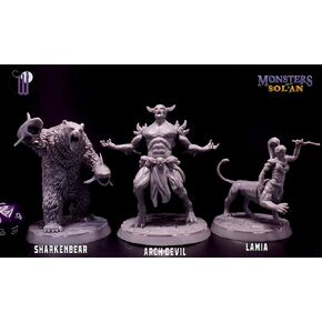 Wildspire 3 Large Monsters Booster Set for DND Miniatures - Sharkenbear, Lamia, Archdevil - Large Size minis for D&D Miniatures