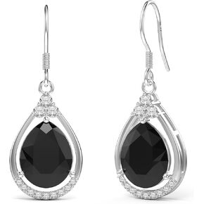 18K White Gold Plated Sterling Silver Teardrop Cubic Zirconia Drop Dangle Earrings for Women Pear Cut CZ Diamond Dangle Earrings Hypoallergenic Jewelry
