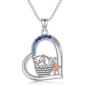 JBAERD Cat/Squirrel Necklace Heart Pendant Necklace 925 Sterling Silver Gifts for Women Zircon Crystal Necklace Girls Cute Animal Jewelry Trend Adjustable Chain with Box