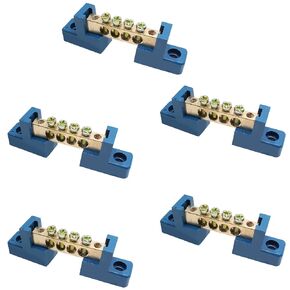 Unlorspy 5 PCS Brass Wire Screw Terminal 4 Positions Terminal Bus Bar Blue Grounding Terminal Strip Bus Bar Block for Car, Boat, Electric Box